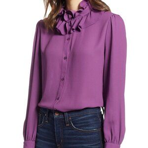 Halogen ruffle neck blouse sz M
